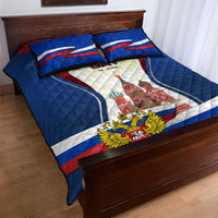 Russia Day Quilt Bed Set with Kremlin Illustration, National Emblem, and Flag Stripes