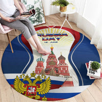 Russia Day Round Carpet with Kremlin Illustration, National Emblem, and Flag Stripes