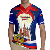 Russia Day Rugby Jersey with Kremlin Illustration, National Emblem, and Flag Stripes