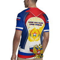 Russia Day Rugby Jersey with Kremlin Illustration, National Emblem, and Flag Stripes