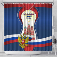 Russia Day Shower Curtain with Kremlin Illustration, National Emblem, and Flag Stripes