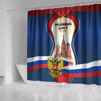 Russia Day Shower Curtain with Kremlin Illustration, National Emblem, and Flag Stripes