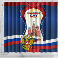Russia Day Shower Curtain with Kremlin Illustration, National Emblem, and Flag Stripes