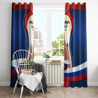 Russia Day Window Curtain with Kremlin Illustration, National Emblem, and Flag Stripes