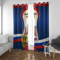 Russia Day Window Curtain with Kremlin Illustration, National Emblem, and Flag Stripes