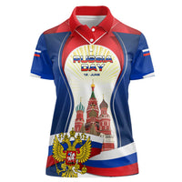 Russia Day Women Polo Shirt with Kremlin Illustration, National Emblem, and Flag Stripes