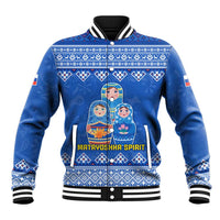 Russia Matryoshka Spirit Baseball Jacket with Folk Pattern and Double-Headed Eagle Emblem