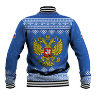 Russia Matryoshka Spirit Baseball Jacket with Folk Pattern and Double-Headed Eagle Emblem