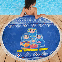 Russia Matryoshka Spirit Beach Blanket with Folk Pattern and Double-Headed Eagle Emblem