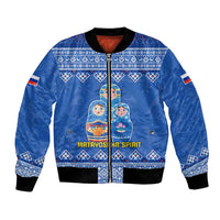 Russia Matryoshka Spirit Bomber Jacket with Folk Pattern and Double-Headed Eagle Emblem