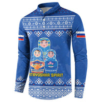 Russia Matryoshka Spirit Button Sweatshirt with Folk Pattern and Double-Headed Eagle Emblem
