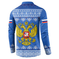 Russia Matryoshka Spirit Button Sweatshirt with Folk Pattern and Double-Headed Eagle Emblem