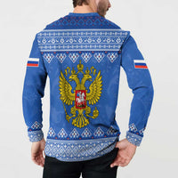 Russia Matryoshka Spirit Button Sweatshirt with Folk Pattern and Double-Headed Eagle Emblem