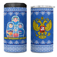 Russia Matryoshka Spirit 4 in 1 Can Cooler Tumbler with Folk Pattern and Double-Headed Eagle Emblem