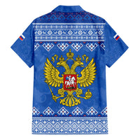 Russia Matryoshka Spirit Family Matching Off The Shoulder Long Sleeve Dress and Hawaiian Shirt with Folk Pattern and Double-Headed Eagle Emblem