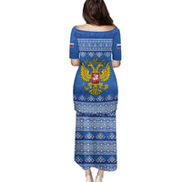 Russia Matryoshka Spirit Family Matching Puletasi and Hawaiian Shirt with Folk Pattern and Double-Headed Eagle Emblem