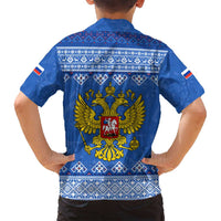 Russia Matryoshka Spirit Family Matching Summer Maxi Dress and Hawaiian Shirt with Folk Pattern and Double-Headed Eagle Emblem