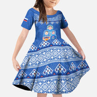Russia Matryoshka Spirit Family Matching Summer Maxi Dress and Hawaiian Shirt with Folk Pattern and Double-Headed Eagle Emblem
