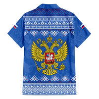 Russia Matryoshka Spirit Family Matching Summer Maxi Dress and Hawaiian Shirt with Folk Pattern and Double-Headed Eagle Emblem