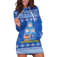 Russia Matryoshka Spirit Hoodie Dress with Folk Pattern and Double-Headed Eagle Emblem