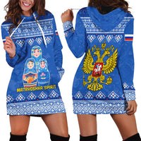 Russia Matryoshka Spirit Hoodie Dress with Folk Pattern and Double-Headed Eagle Emblem
