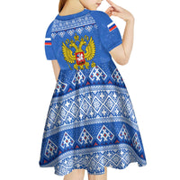 Russia Matryoshka Spirit Kid Short Sleeve Dress with Folk Pattern and Double-Headed Eagle Emblem