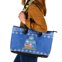 Russia Matryoshka Spirit Leather Tote Bag with Folk Pattern and Double-Headed Eagle Emblem