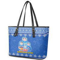 Russia Matryoshka Spirit Leather Tote Bag with Folk Pattern and Double-Headed Eagle Emblem