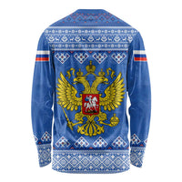 Russia Matryoshka Spirit Long Sleeve Shirt with Folk Pattern and Double-Headed Eagle Emblem