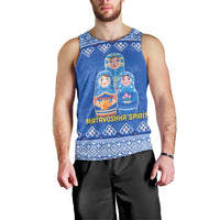 Russia Matryoshka Spirit Men Tank Top with Folk Pattern and Double-Headed Eagle Emblem