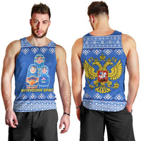 Russia Matryoshka Spirit Men Tank Top with Folk Pattern and Double-Headed Eagle Emblem