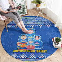 Russia Matryoshka Spirit Round Carpet with Folk Pattern and Double-Headed Eagle Emblem