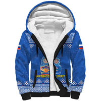 Russia Matryoshka Spirit Sherpa Hoodie with Folk Pattern and Double-Headed Eagle Emblem