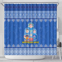 Russia Matryoshka Spirit Shower Curtain with Folk Pattern and Double-Headed Eagle Emblem