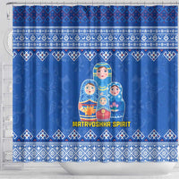 Russia Matryoshka Spirit Shower Curtain with Folk Pattern and Double-Headed Eagle Emblem