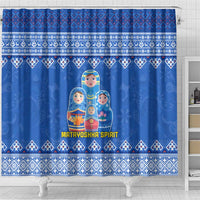 Russia Matryoshka Spirit Shower Curtain with Folk Pattern and Double-Headed Eagle Emblem