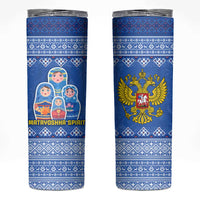 Russia Matryoshka Spirit Skinny Tumbler with Folk Pattern and Double-Headed Eagle Emblem