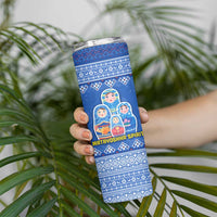 Russia Matryoshka Spirit Skinny Tumbler with Folk Pattern and Double-Headed Eagle Emblem
