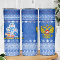 Russia Matryoshka Spirit Skinny Tumbler with Folk Pattern and Double-Headed Eagle Emblem