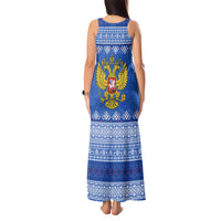 Russia Matryoshka Spirit Tank Maxi Dress with Folk Pattern and Double-Headed Eagle Emblem