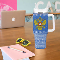 Russia Matryoshka Spirit Tumbler With Handle with Folk Pattern and Double-Headed Eagle Emblem