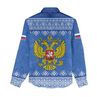 Russia Matryoshka Spirit Women Casual Shirt with Folk Pattern and Double-Headed Eagle Emblem