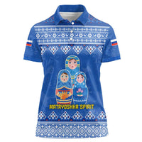 Russia Matryoshka Spirit Women Polo Shirt with Folk Pattern and Double-Headed Eagle Emblem