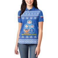 Russia Matryoshka Spirit Women Polo Shirt with Folk Pattern and Double-Headed Eagle Emblem