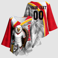 Personalized Tunisia Soccer Carthage Eagles Mascot Kimono Sleeve Blouse Red And White Abstract Geometric Football Concept