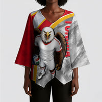 Personalized Tunisia Soccer Carthage Eagles Mascot Kimono Sleeve Blouse Red And White Abstract Geometric Football Concept