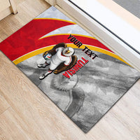 Personalized Tunisia Soccer Carthage Eagles Mascot Rubber Doormat Red And White Abstract Geometric Football Concept