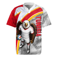 Personalized Tunisia Soccer Carthage Eagles Mascot Rugby Jersey Red And White Abstract Geometric Football Concept