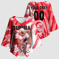 Personalized Tunisia Football Kimono Sleeve Blouse Tunisian Flag Carthage Eagles Mascot Grunge Style