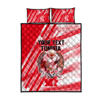 Personalized Tunisia Football Quilt Bed Set Tunisian Flag Carthage Eagles Mascot Grunge Style